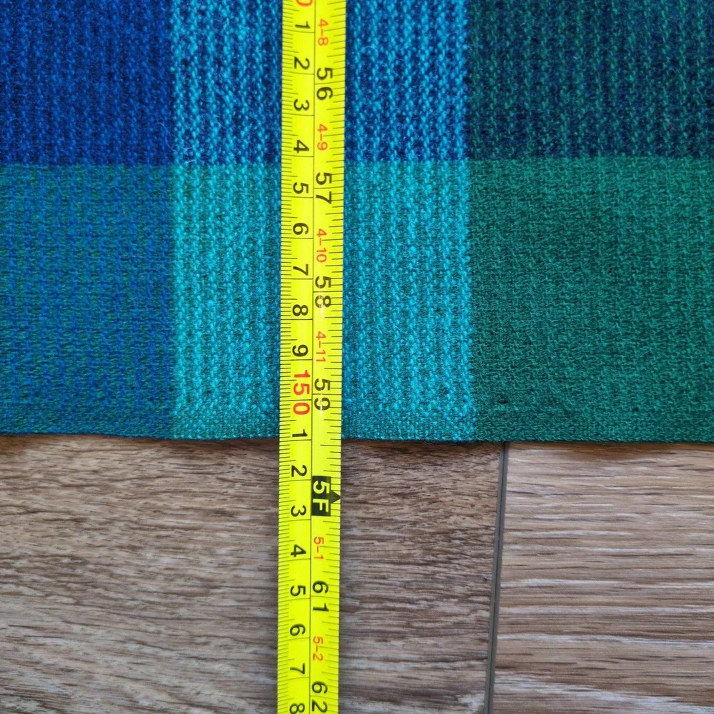 RARE Color Vtg Faribo Wool Blanket Blue Green Plaid Fringed Picnic Stadium 64x50